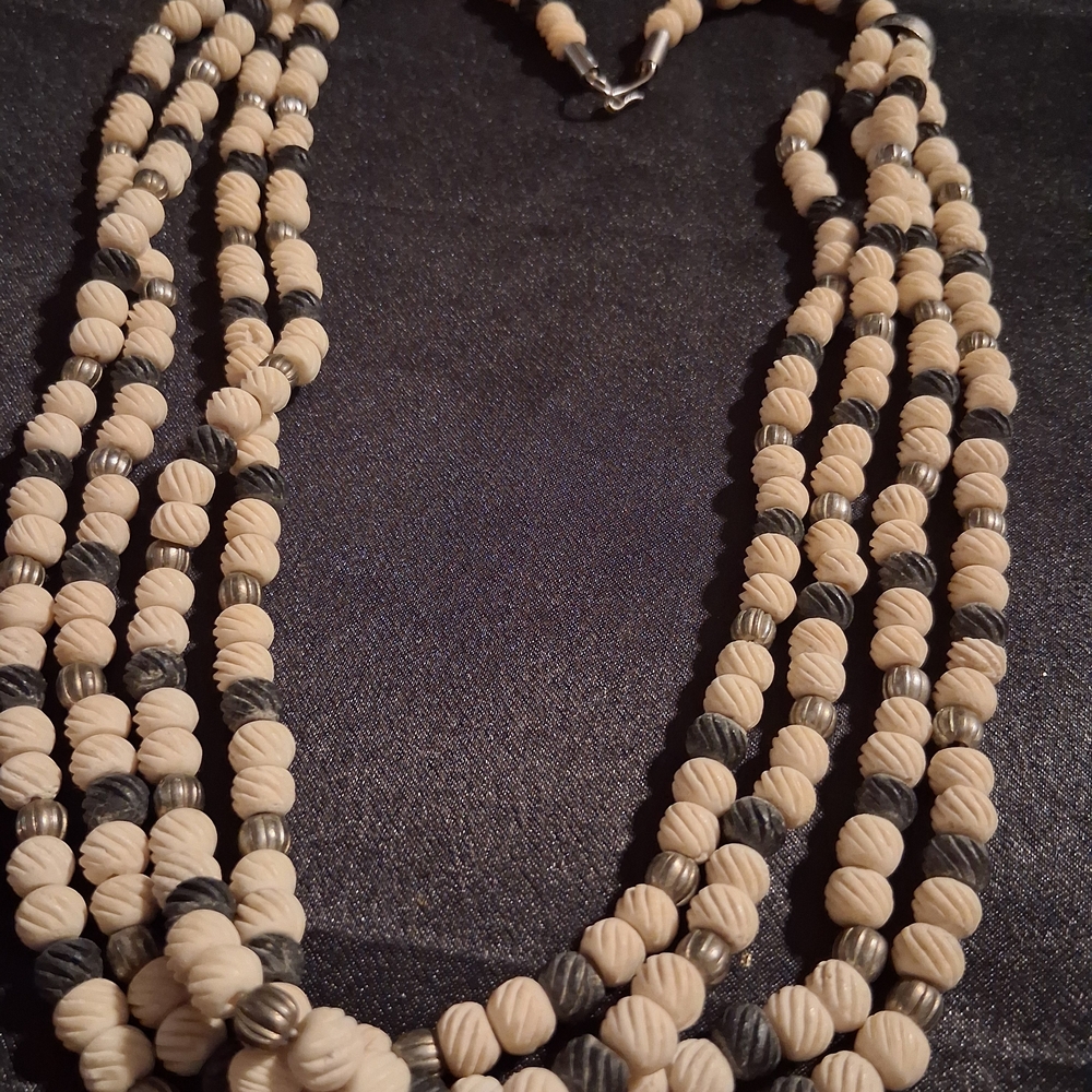Monies Vintage Bone & Horn Layered & Carved Beautiful Beaded Necklace. 26 In